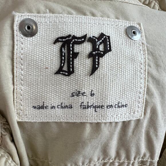 FREE PEOPLE Beige 6 Top Cotton Button-Up Collared Ruffle Long Sleeve Regular Fit - Picture 8 of 9